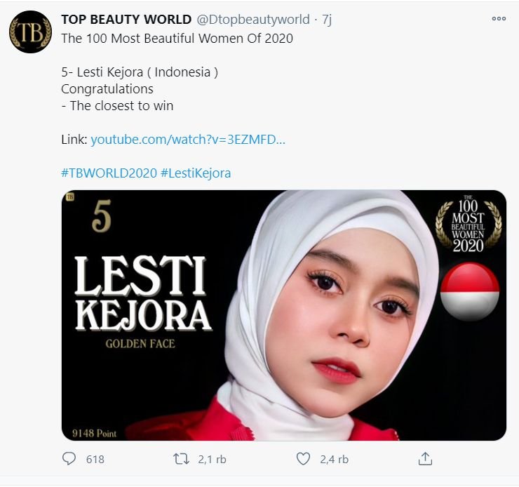 Screenshot 12 20 2020 10 05 08 PM Netizen Heboh! Lesti Kejora Urutan ke-5 Wanita Tercantik Dunia Versi Top Beauty World PROKALTIM