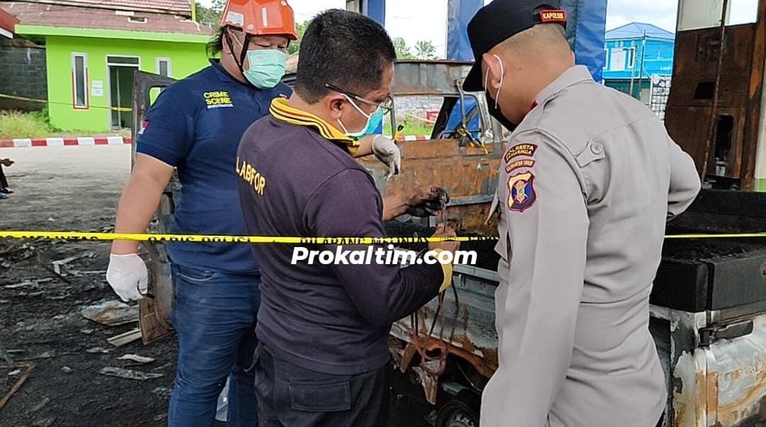 Tim Labfor Mabes Polri Periksa SPBU Bantuas Yang Terbakar, Bawa Arang Dan Kabel, Analisa 14 Hari