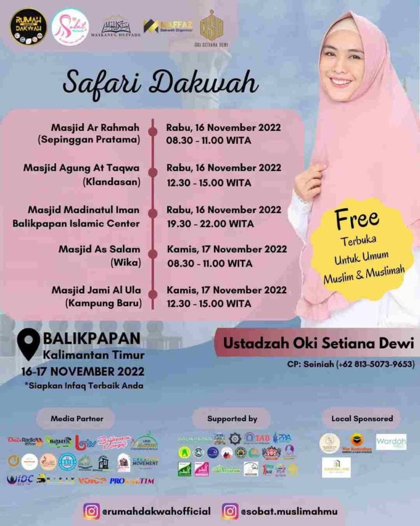 9a66db1e 66a2 4958 9e62 e020d6380f32 Jadwal Safari Dakwah di Balikpapan Bersama Ustadzah Oki Setiana Dewi, dari 16-17 November 2022 PROKALTIM