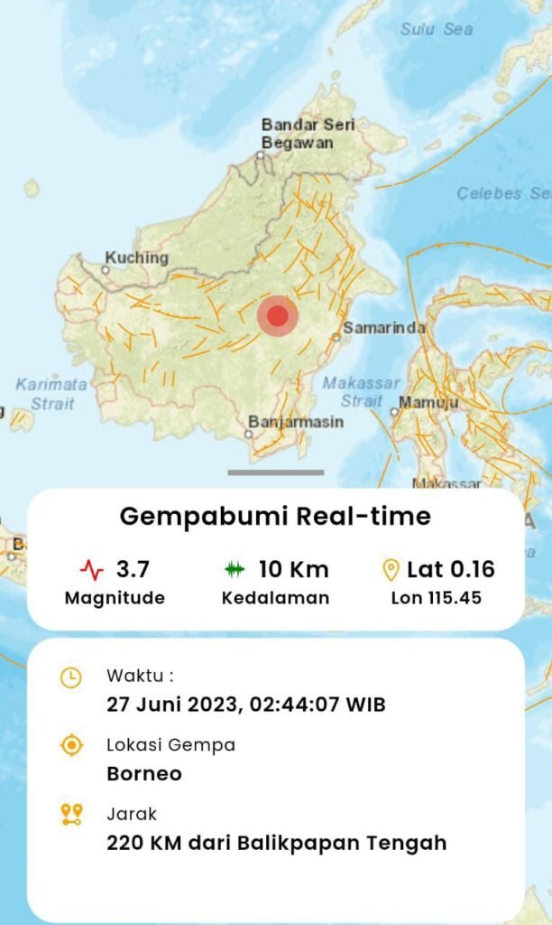 Gempa Bumi M 3,7 Guncang Mahakam Ulu Kaltim Dini Hari Tadi, Berpusat di Darat