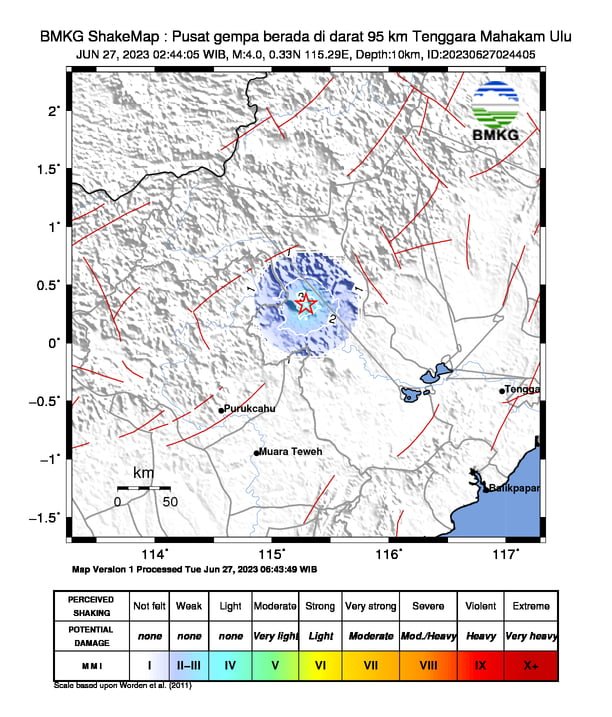 Gempa Bumi M 3,7 Guncang Mahakam Ulu Kaltim Dini Hari Tadi, Berpusat di Darat
