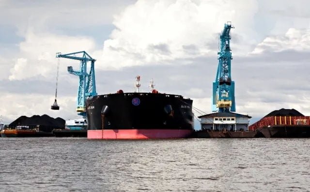 bongkar muat batu bara di muara berau