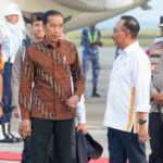 Presiden Joko Widodo, saat tiba di Bandara SAMS Sepinggan, untuk melakukan kunjungan ke IKN dan Kutai Barat