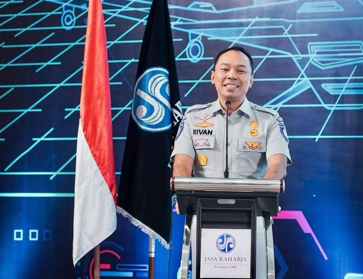 Direktur Utama Jasa Raharja, Rivan A. Purwantono, saat memberikan sambutan dalam Rapat Kerja Nasional (Rakernas)