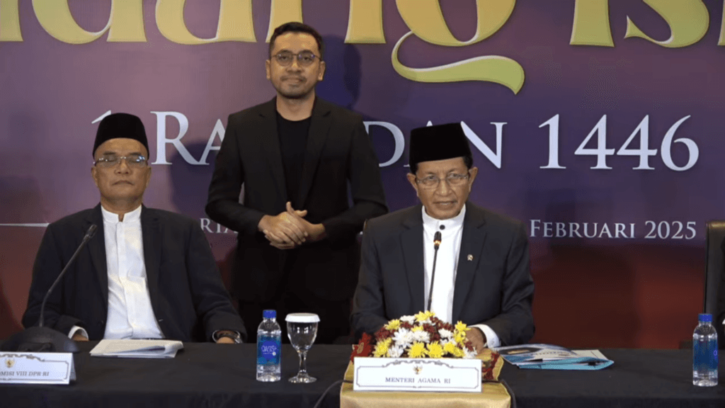 Menag Nasaruddin dalam konferensi pers penetapan 1 Ramadan 1446 H/2025 M (Foto: YouTube Kemenag RI)