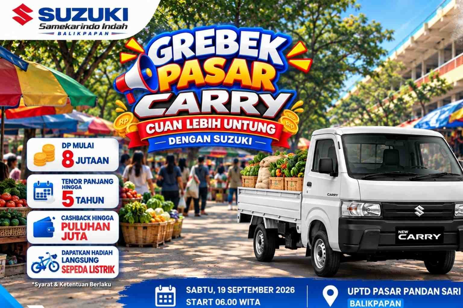 Suzuki Gelar “Gerebek Pasar Carry”, Sasar Pelaku Usaha di Pasar Pandan Sari Balikpapan PROKALTIM 1 Suzuki Carry dalam program Gerebek Pasar di UPTD Pasar Pandan Sari Balikpapan