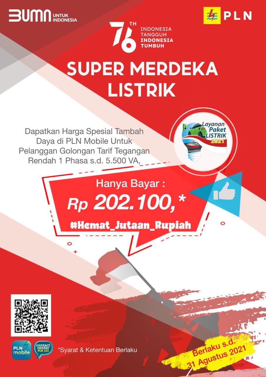 Meriahkan HUT RI ke-76, Tambah Daya Listrik Hanya Rp.202,100 via PLN Mobile PROKALTIM 1 WhatsApp Image 2021 07 14 at 21.50.25 Meriahkan HUT RI ke-76, Tambah Daya Listrik Hanya Rp.202,100 via PLN Mobile PROKALTIM
