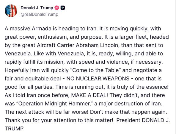 1002246309 Trump Klaim Armada Perang AS Bergerak ke Iran, Desak Negosiasi Nuklir PROKALTIM